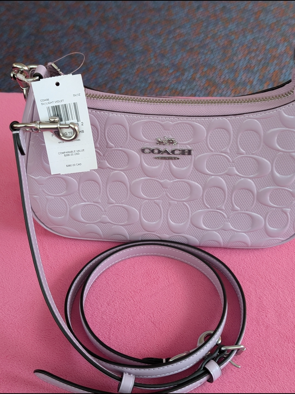 Coach Light Violet Signature Leather Crossbody Bag